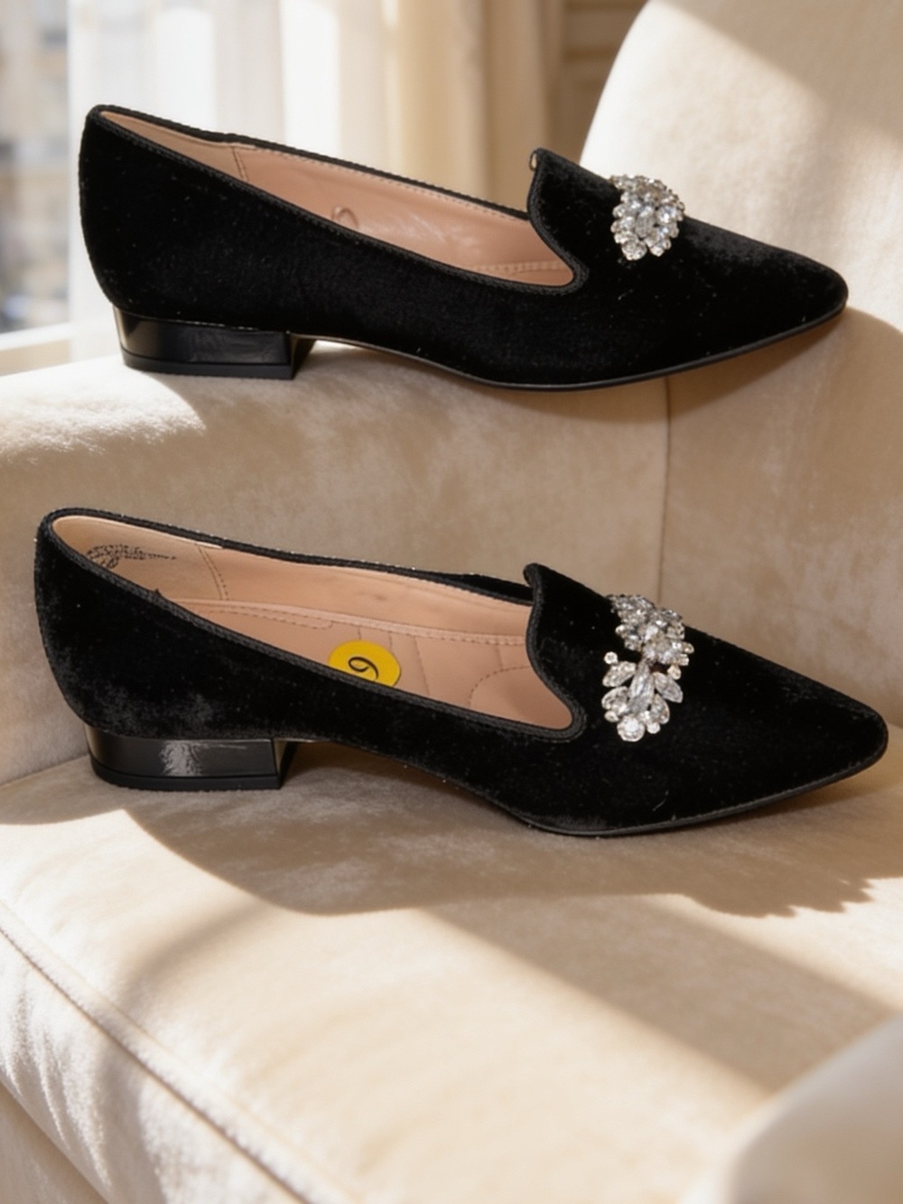 Adrienne Vittadini NIB Palo Flats Bejeweled point toe black Velvet,party,wedding